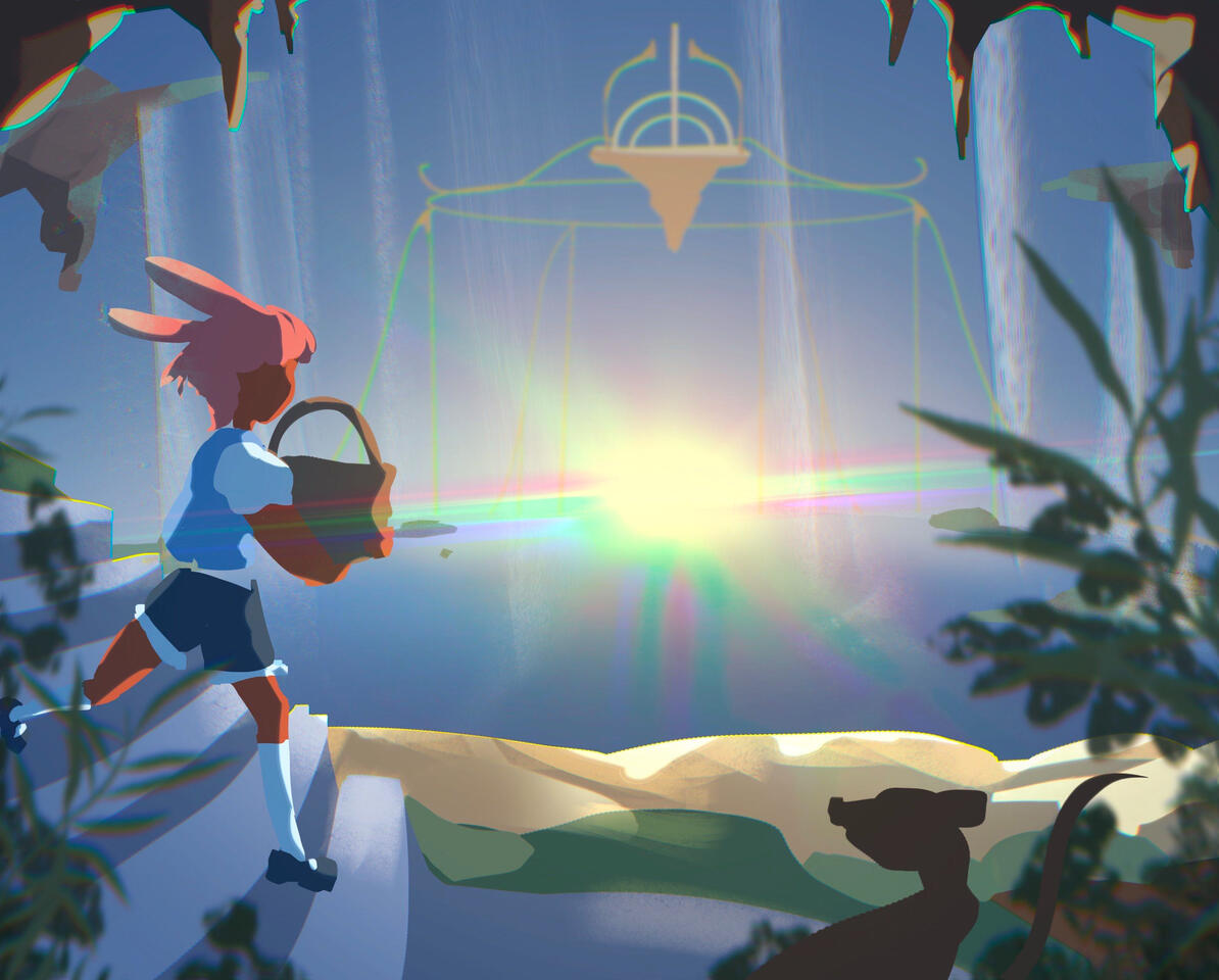 Max running, Vivaria in the background